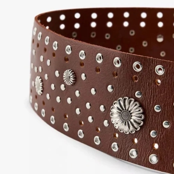 ZARA LEATHER BELT WITH FLORAL DETAIL - STUDDED WIDE BELT - Picture 3 of 7